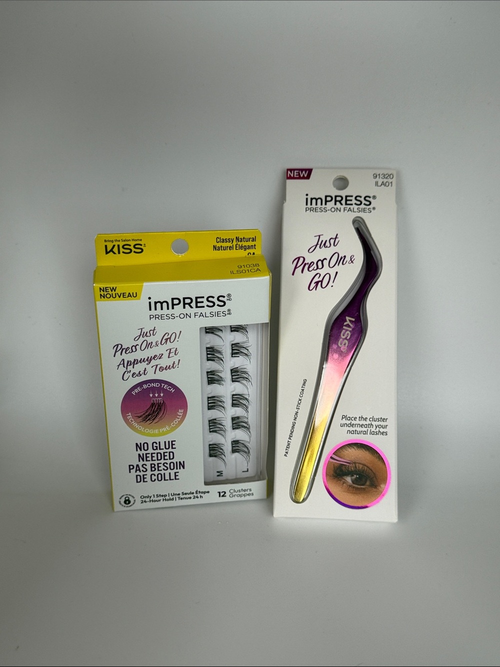 Kiss imPRESS Press-On classy natural Falsies Yellow & Purple Applicator BNIB